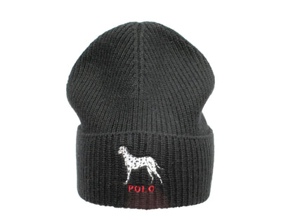 Polo Ralph Lauren Dalmatian Dog Knit Cuffed Beanie Hat Black