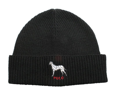 Polo Ralph Lauren Dalmatian Dog Knit Cuffed Beanie Hat Black