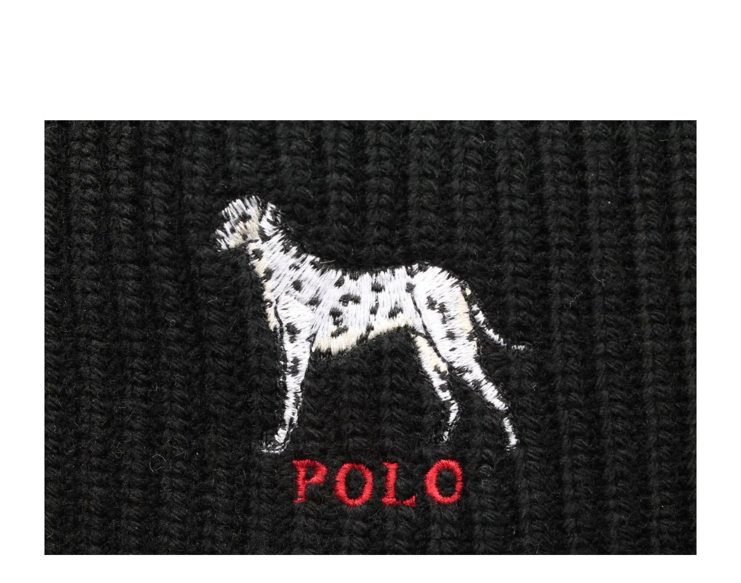 Polo Ralph Lauren Dalmatian Dog Knit Cuffed Beanie Hat Black
