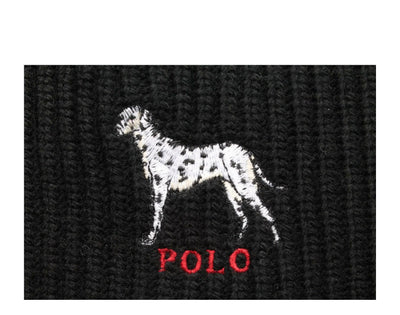 Polo Ralph Lauren Dalmatian Dog Knit Cuffed Beanie Hat Black