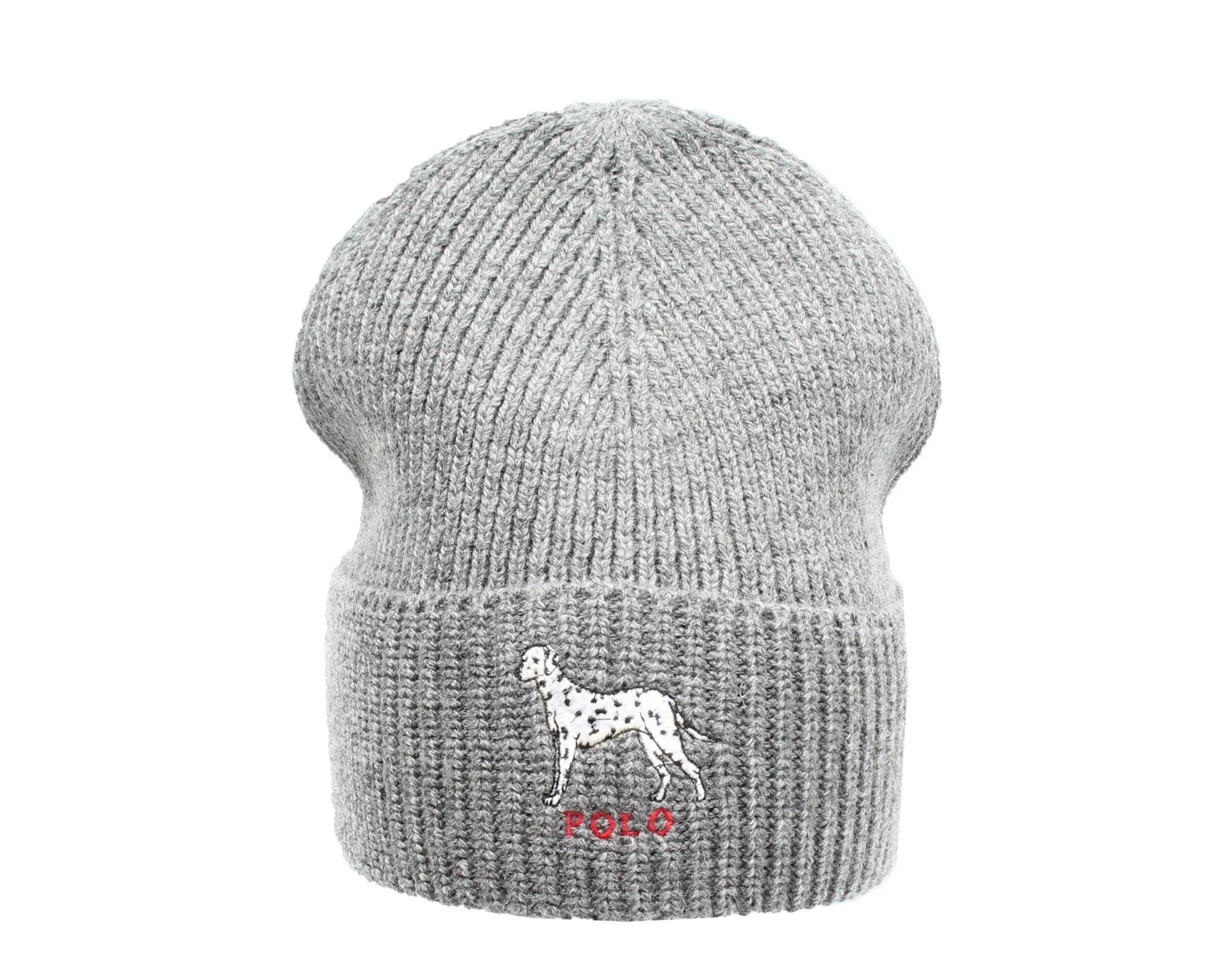 Polo Ralph Lauren Dalmatian Dog Knit Cuffed Beanie Hat Charcoal