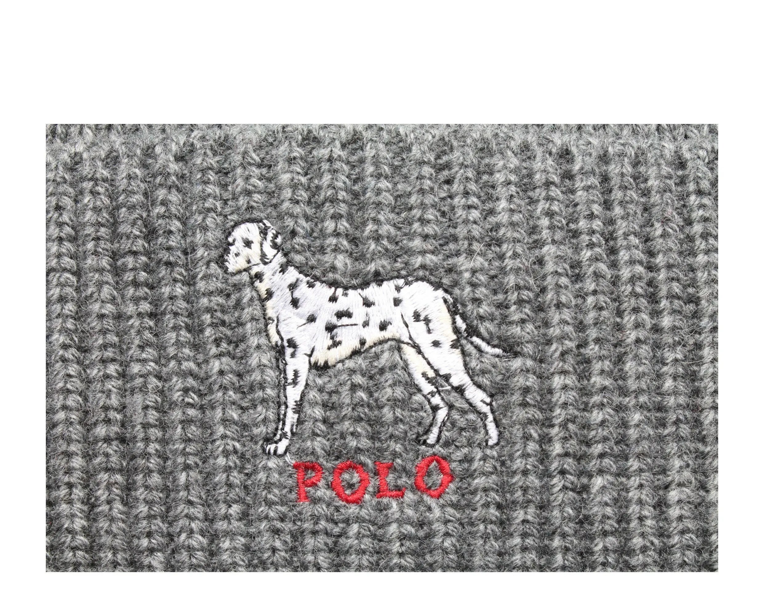 Polo Ralph Lauren Dalmatian Dog Knit Cuffed Beanie Hat Charcoal