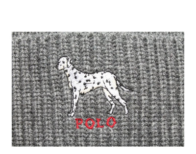 Polo Ralph Lauren Dalmatian Dog Knit Cuffed Beanie Hat Charcoal