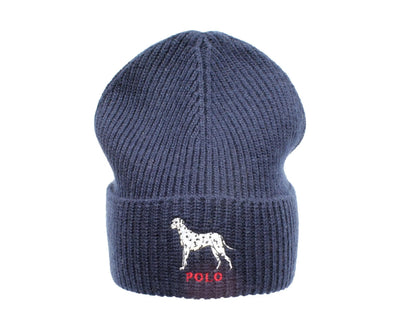 Polo Ralph Lauren Dalmatian Dog Knit Cuffed Beanie Hat Navy