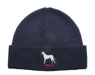 Polo Ralph Lauren Dalmatian Dog Knit Cuffed Beanie Hat Navy