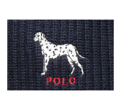 Polo Ralph Lauren Dalmatian Dog Knit Cuffed Beanie Hat Navy