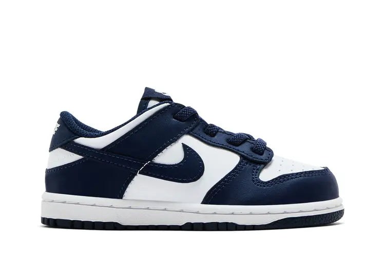 Nike Dunk Low Toddlers' (TD) Sneakers — White/White/Midnight Navy Leather Low-Top