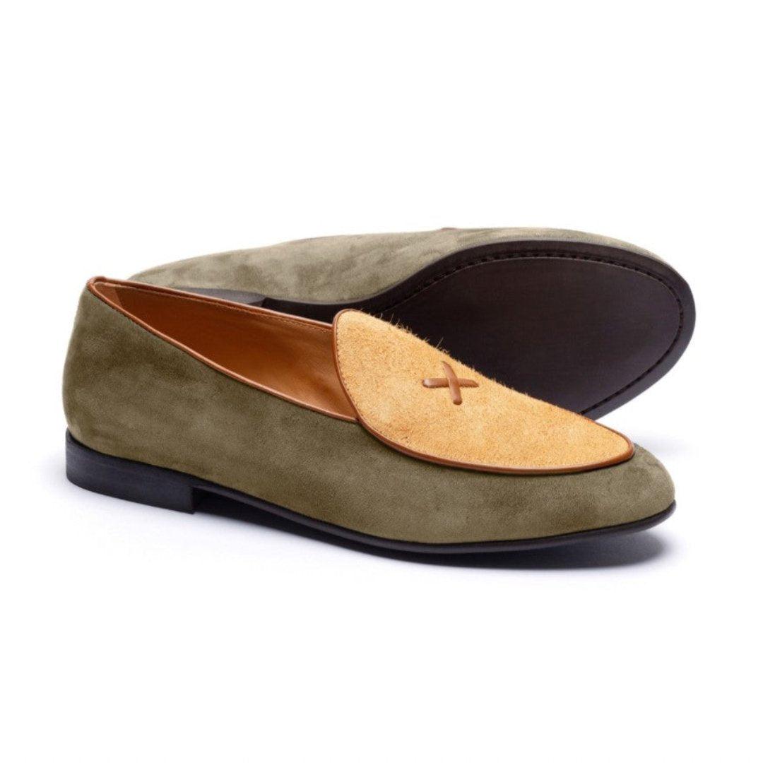Del Toro Shoes Men's Olive Textured Tan Milano Loafer