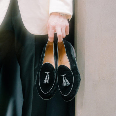 Del Toro Shoes Men's Black Velvet Tassel Loafer