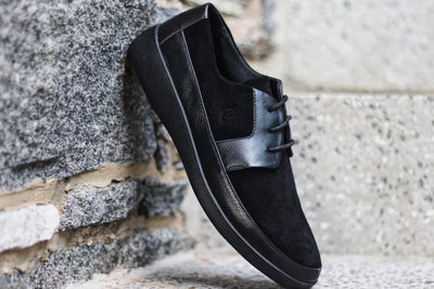 Johnny Famous Bally Style Park West Men's Black Leather and Suede Low Top Sneakers
