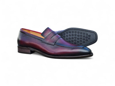 Carrucci Shoes Men's Men’s Penny Loafer Calfskin Leather Patina KS509 32