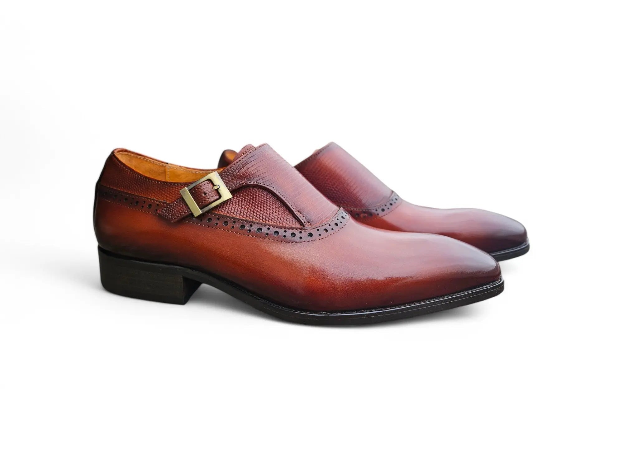 Carrucci Shoes Plain Toe Single Monk Loafer Calf Leather KS503 05 front view