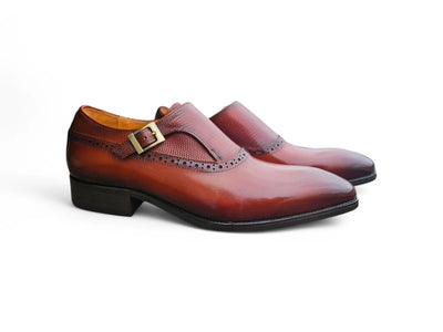 Carrucci Shoes Plain Toe Single Monk Loafer Calf Leather KS503 05 front view
