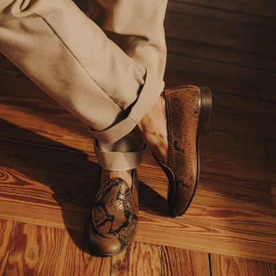 Del Toro Shoes Men's Brown Snakeskin Milano Loafer