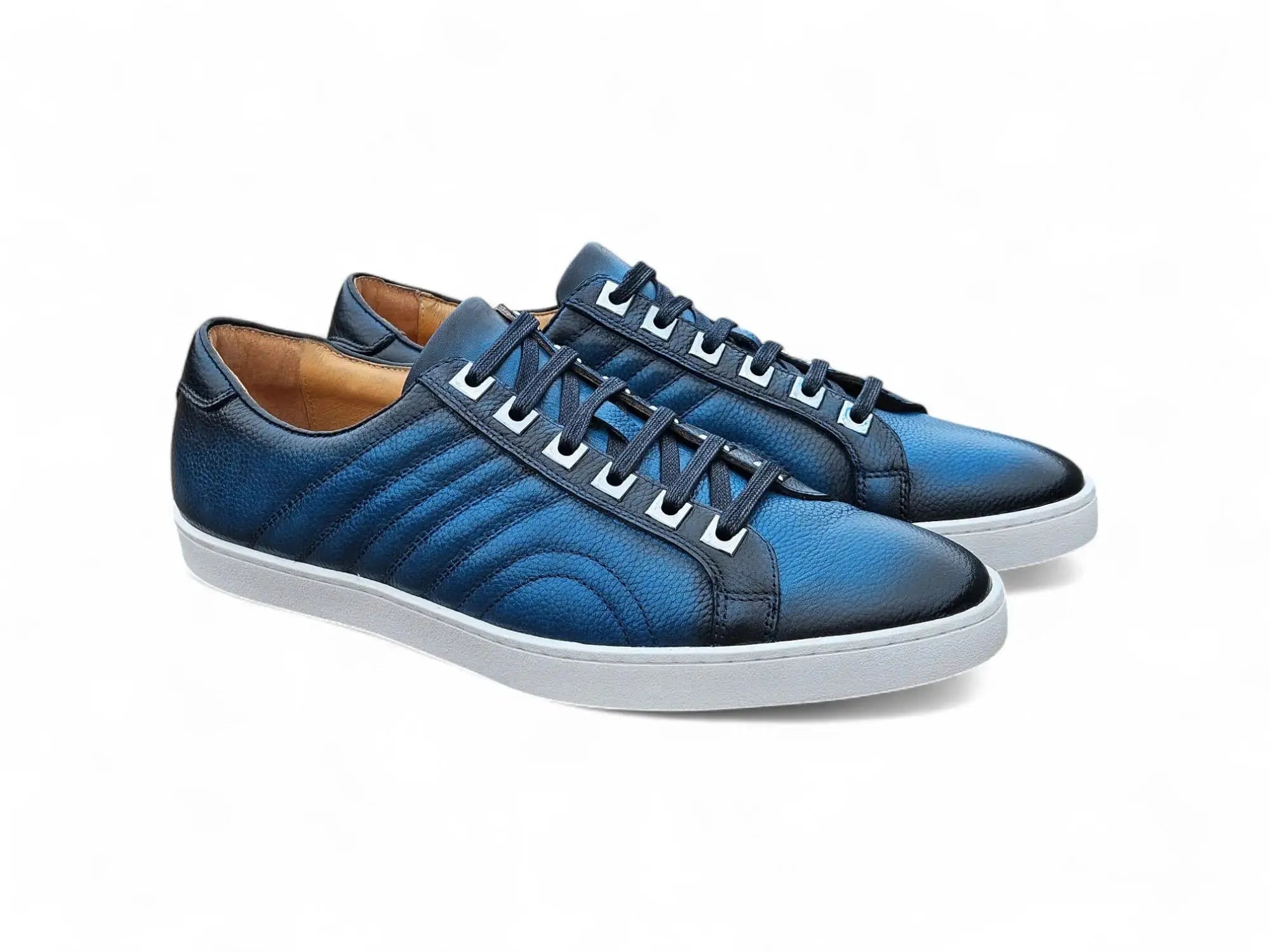 Carrucci Shoes Primo Hand Burnished Men's Full Grain Pebble Leather Sneakers top view