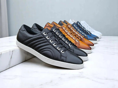 Carrucci Shoes Primo Hand Burnished Men's Full Grain Pebble Leather Sneakers detail view