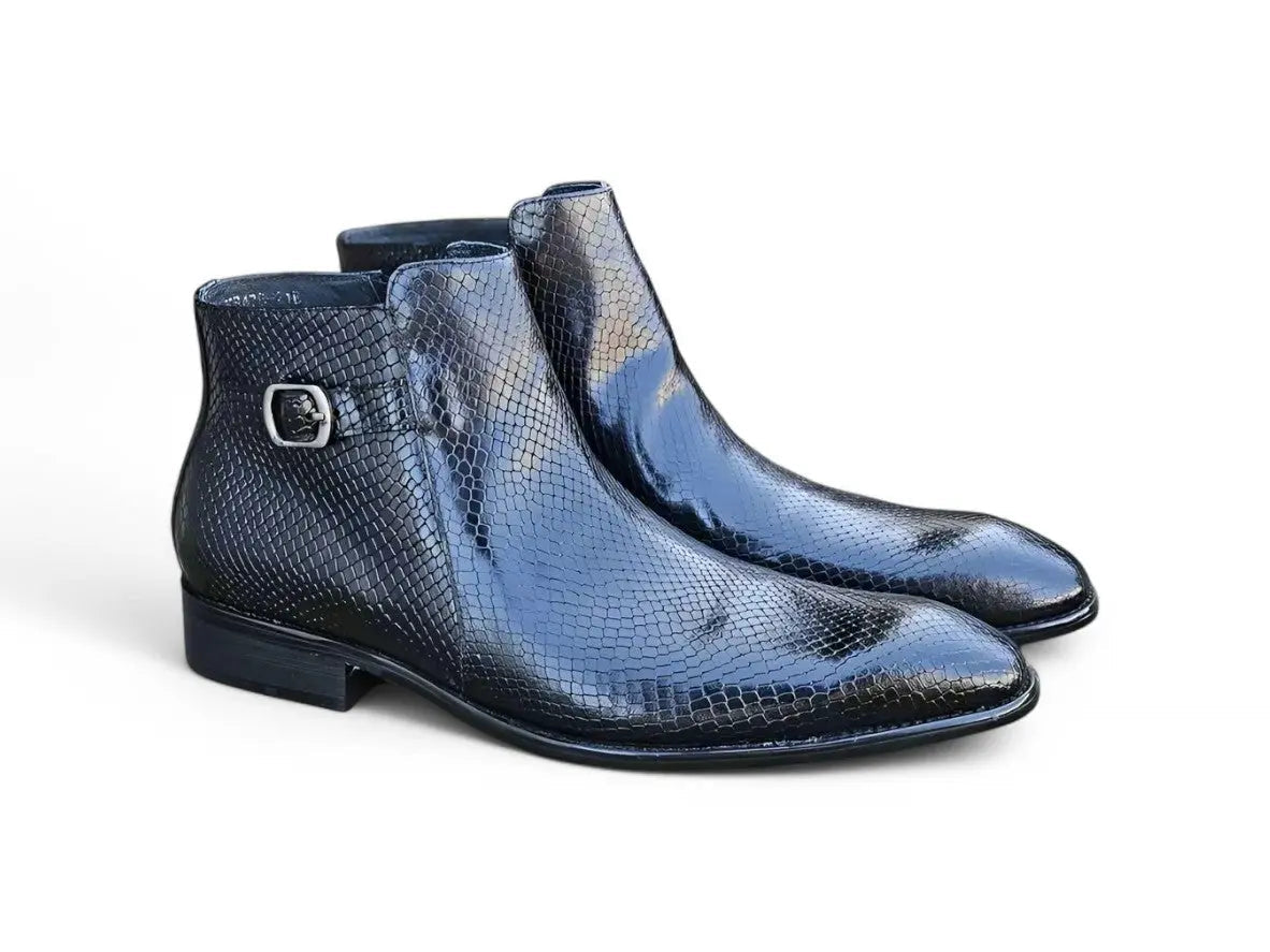 Carrucci Shoes Python Printed Calfskin Buckle Strap Boot KB478 21E front view