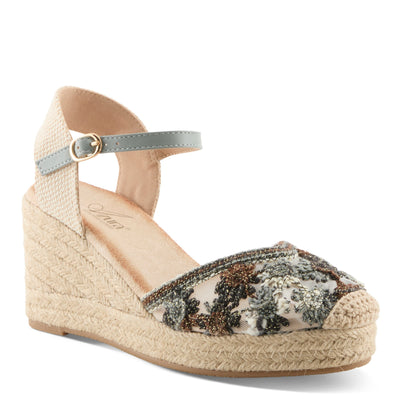 Azura Queridita Espadrilles women's wedge sandal in grey multi with buckle detail