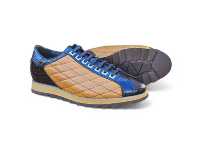 Carrucci Shoes Men’s Luxury Quilted Leather Sneaker Crocodile KS62 back view