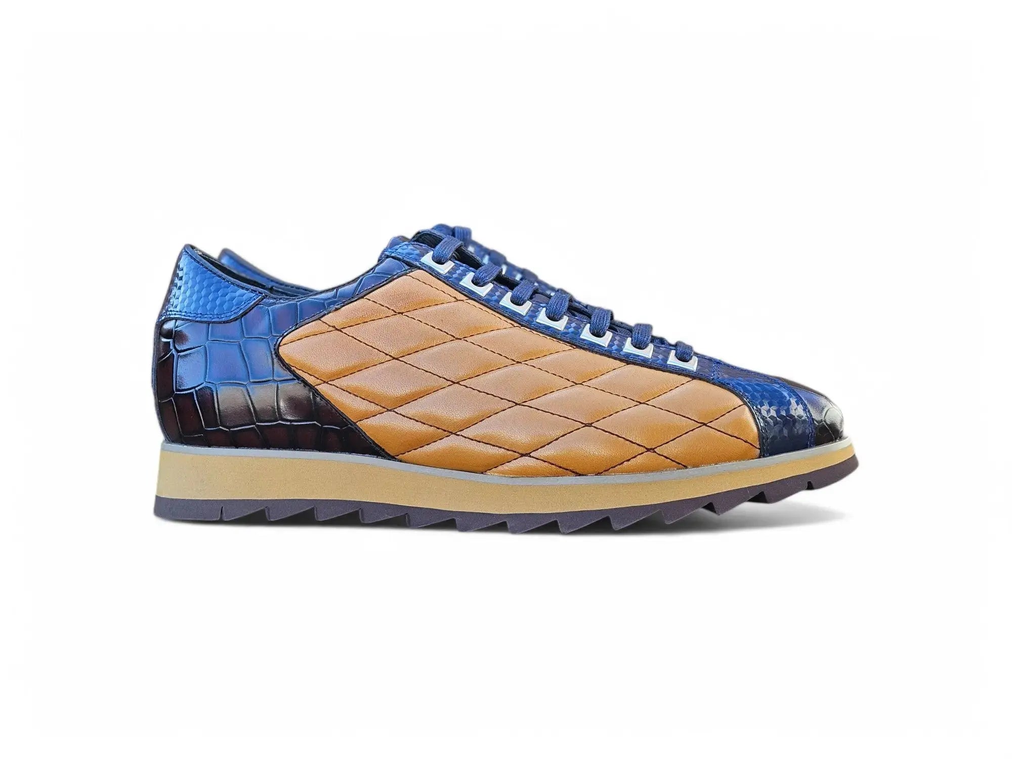 Carrucci Shoes Men’s Luxury Quilted Leather Sneaker Crocodile KS62 detail view