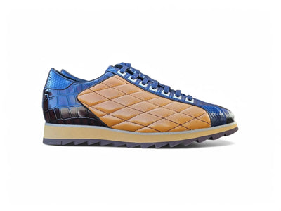 Carrucci Shoes Men’s Luxury Quilted Leather Sneaker Crocodile KS62 detail view