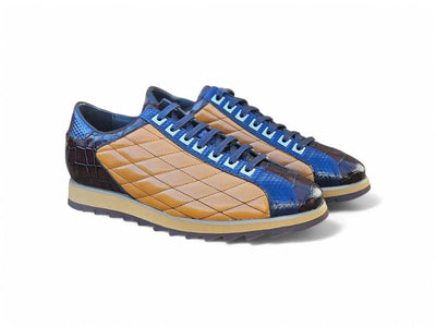 Carrucci Shoes Men’s Luxury Quilted Leather Sneaker Crocodile KS62 front view