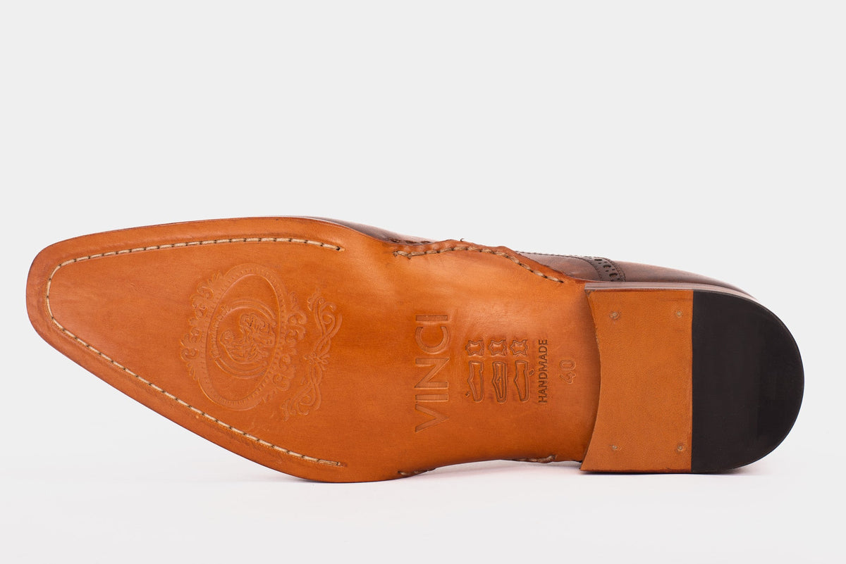 Vinci Leather The Royal Hand Craft Brown Wingtip Oxford Men Shoe – product view 8