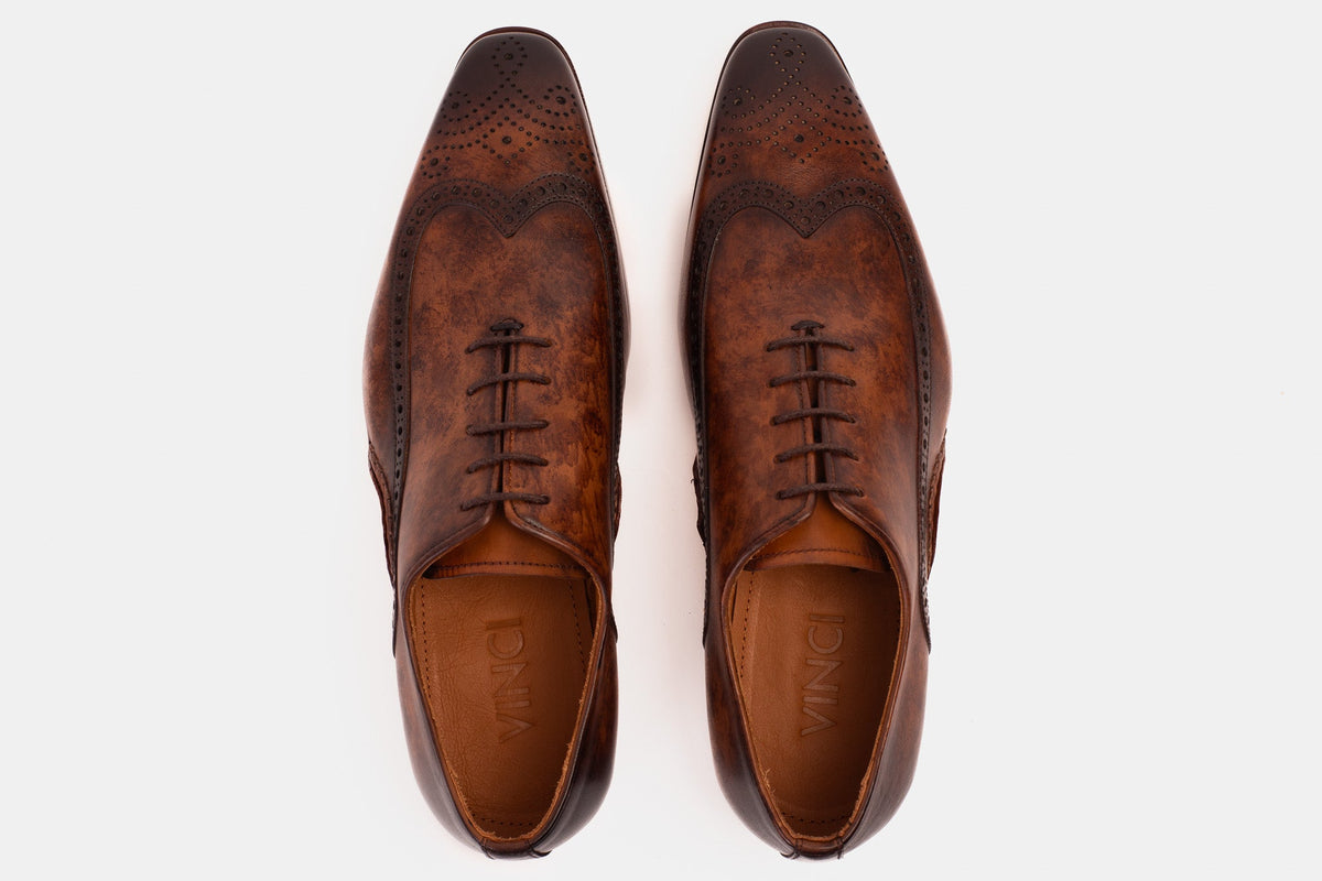 Vinci Leather The Royal Hand Craft Brown Wingtip Oxford Men Shoe – product view 7