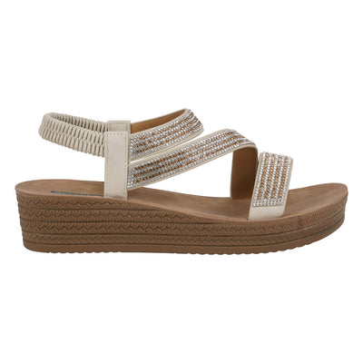 Women's Ruby Bronze Embellished Cross Strap Wedge Sandals