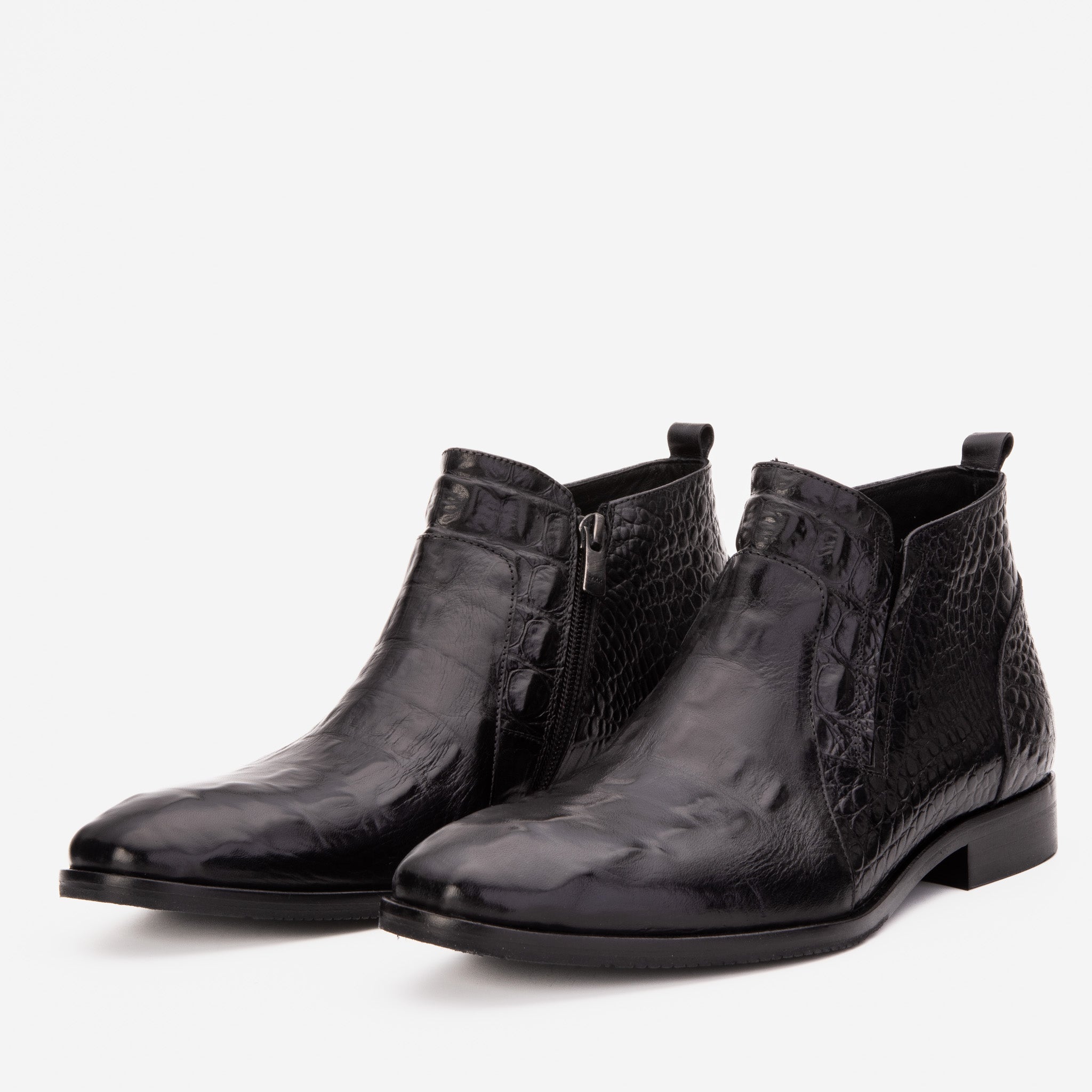 The Randor Black Croc-Embossed Calf Leather Side-Zip Dress Ankle Men Boot