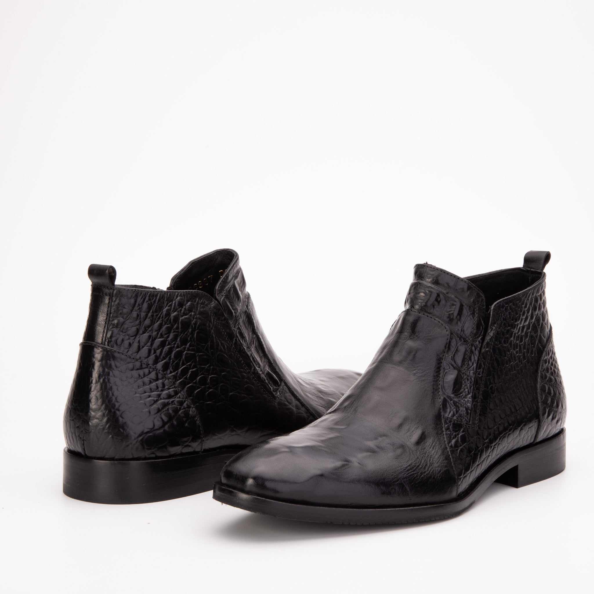 The Randor Black Croc-Embossed Calf Leather Side-Zip Dress Ankle Men Boot