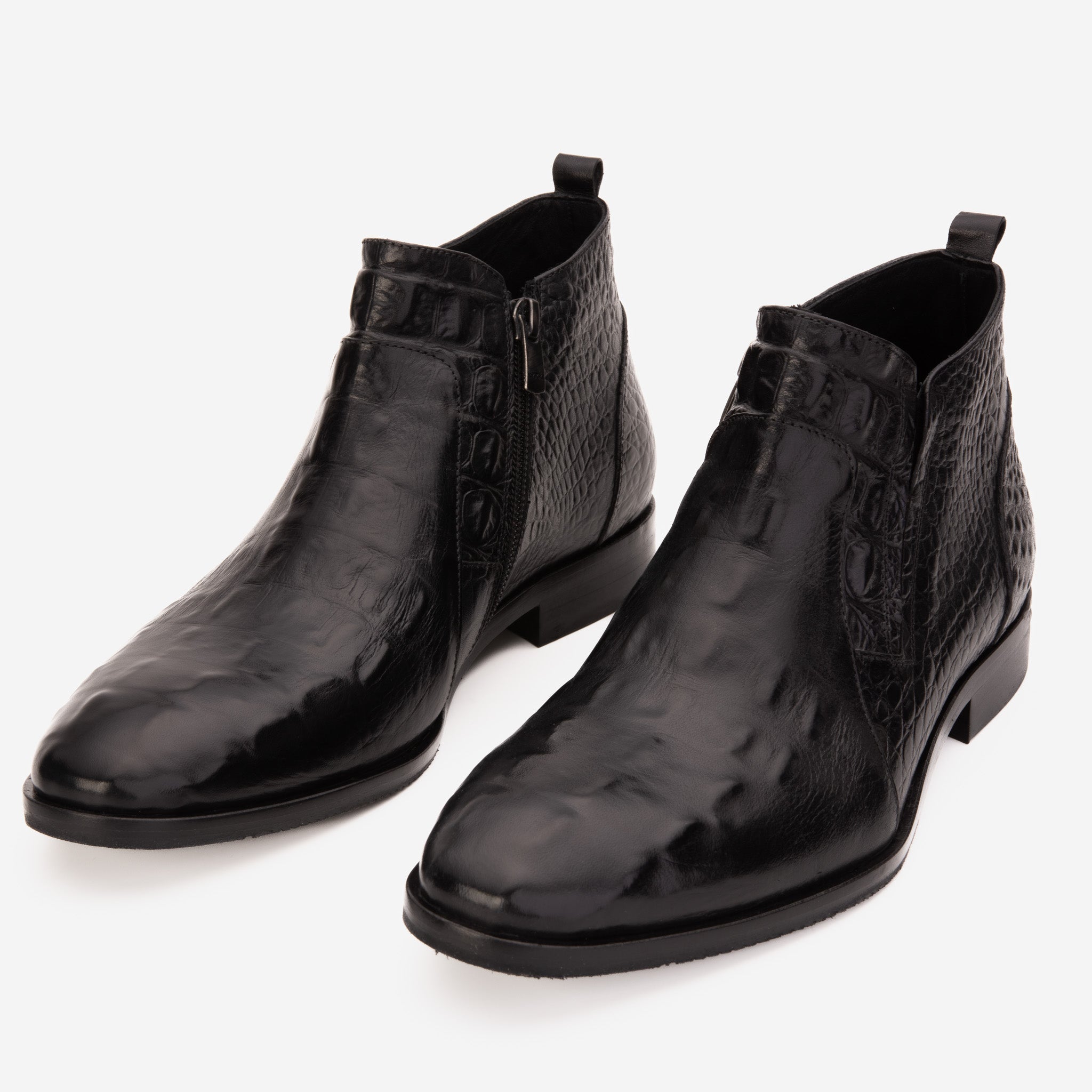 The Randor Black Croc-Embossed Calf Leather Side-Zip Dress Ankle Men Boot