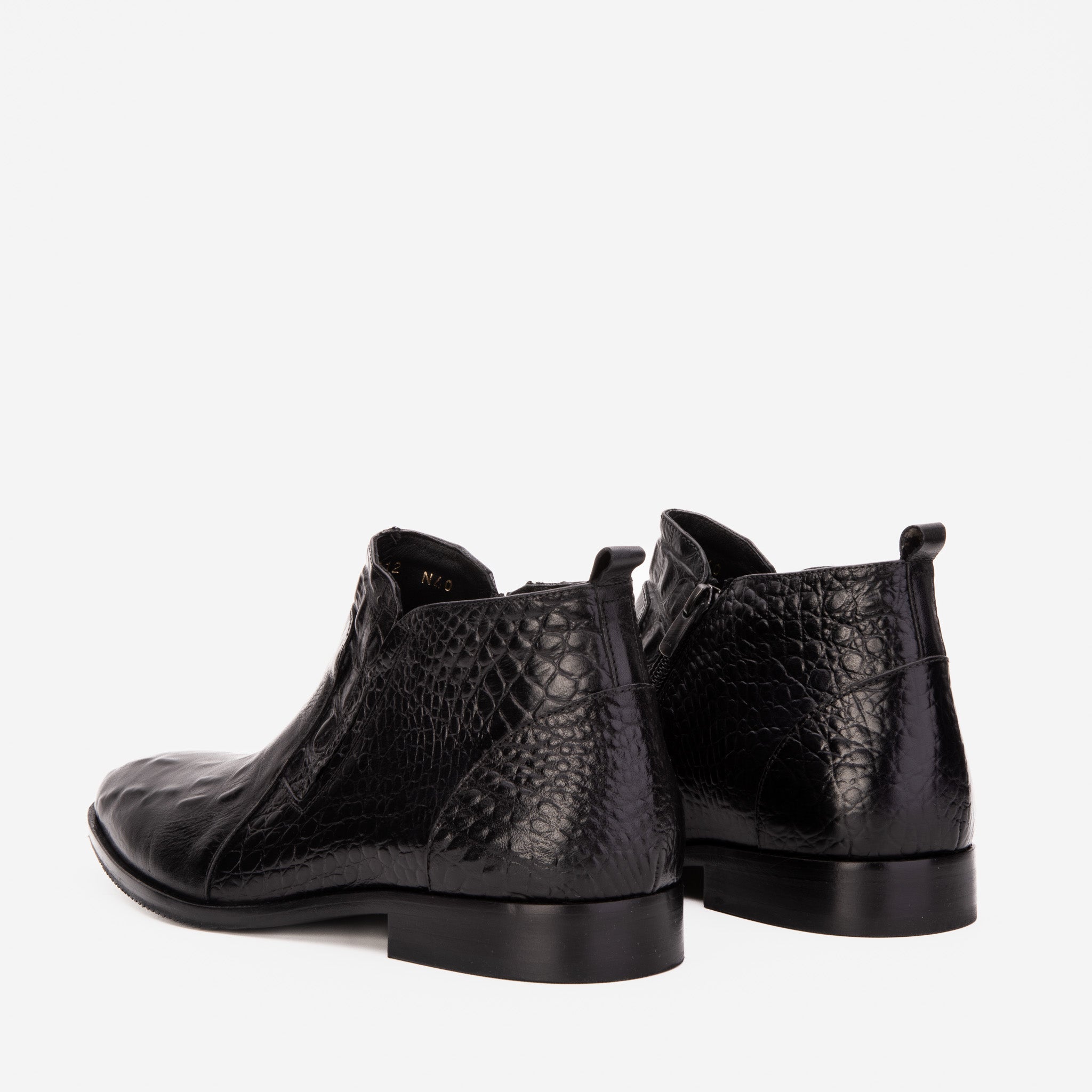 The Randor Black Croc-Embossed Calf Leather Side-Zip Dress Ankle Men Boot