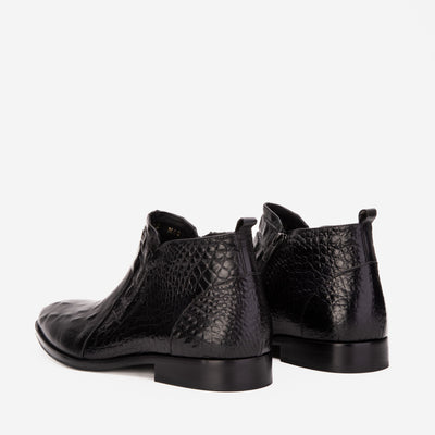 The Randor Black Croc-Embossed Calf Leather Side-Zip Dress Ankle Men Boot