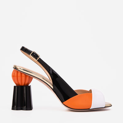 The Rize White & Orange Pumpkin Heel Leather Women Sandal