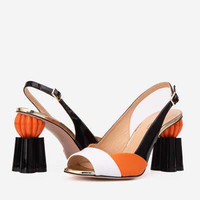 The Rize White & Orange Pumpkin Heel Leather Women Sandal