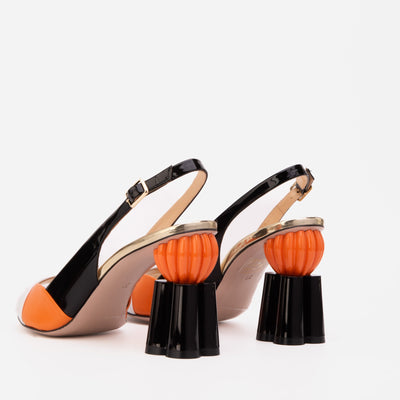 The Rize White & Orange Pumpkin Heel Leather Women Sandal