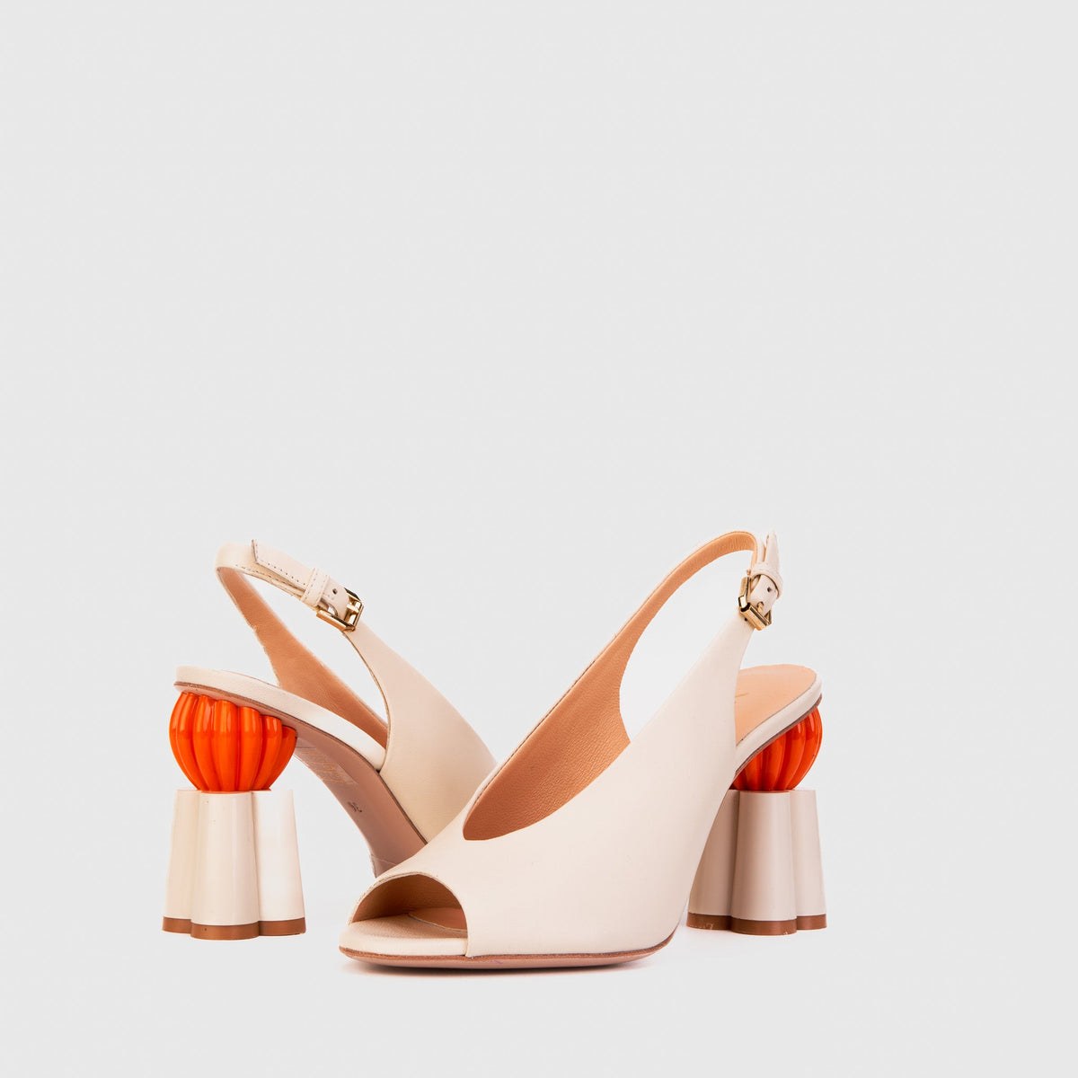 Vinci Leather The Cimla Cream Leather Pumpkin Heel Women Sandal – product view 4