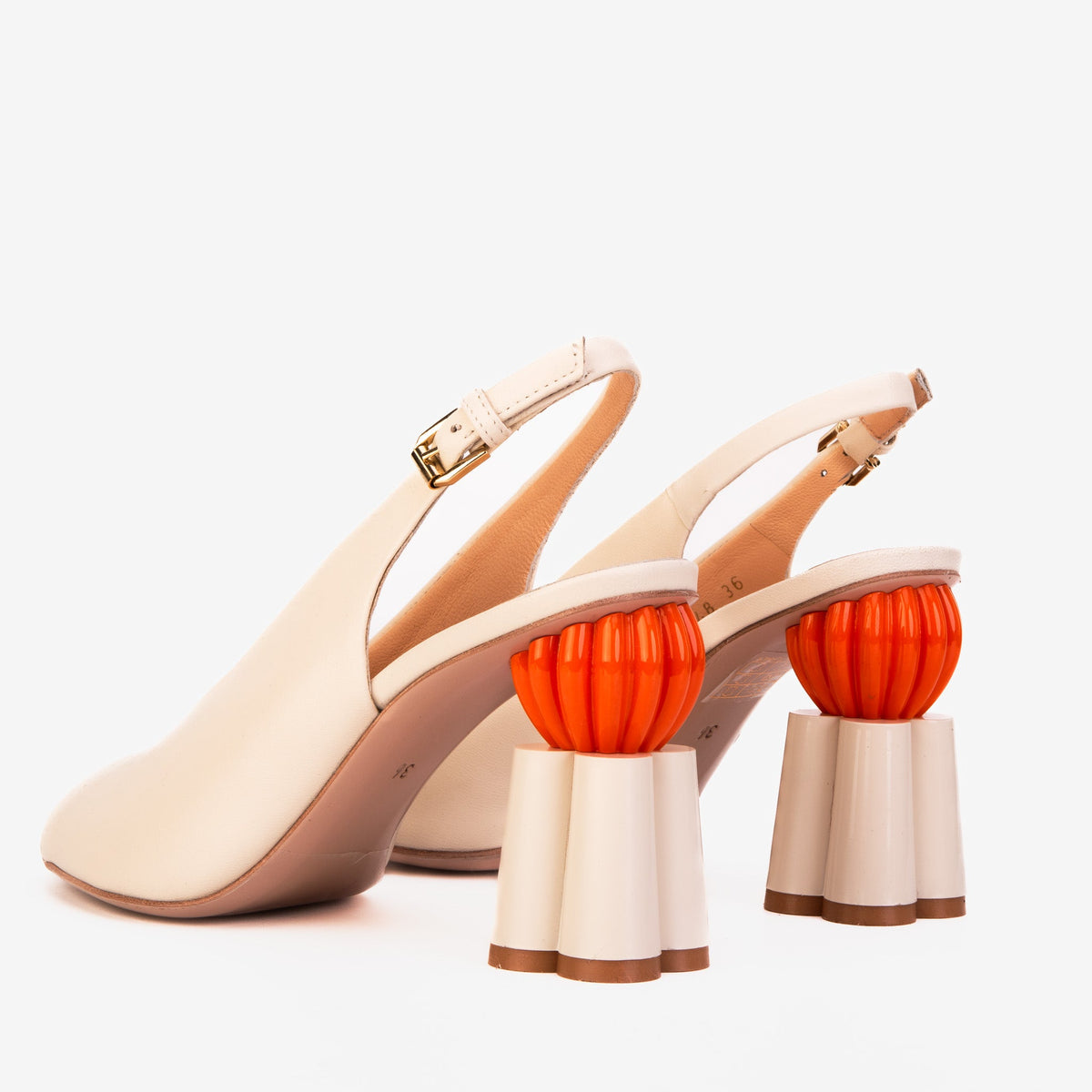 Vinci Leather The Cimla Cream Leather Pumpkin Heel Women Sandal – product view 7
