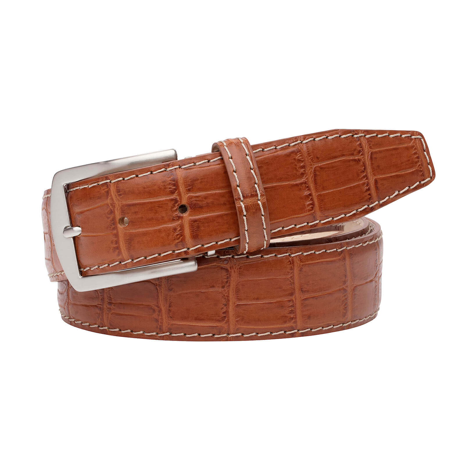 Cognac Mock Gator Leather Belt