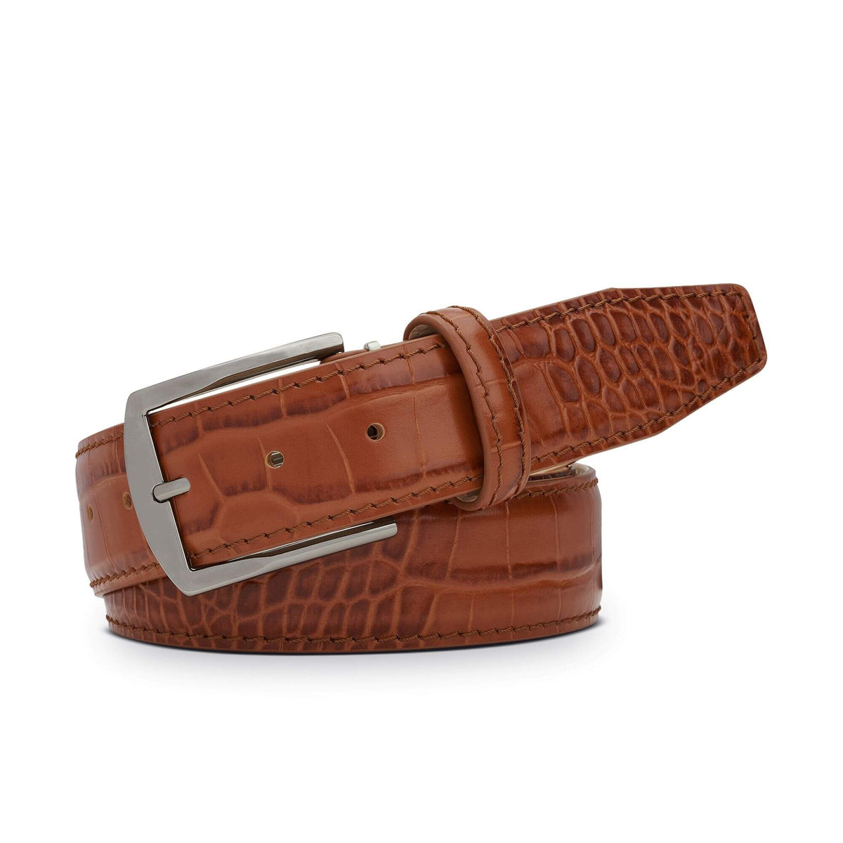 Cognac Mock Croc Leather Belt