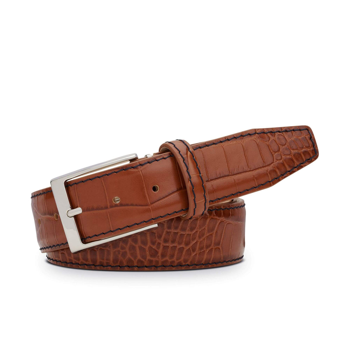 Cognac Mock Croc Leather Belt