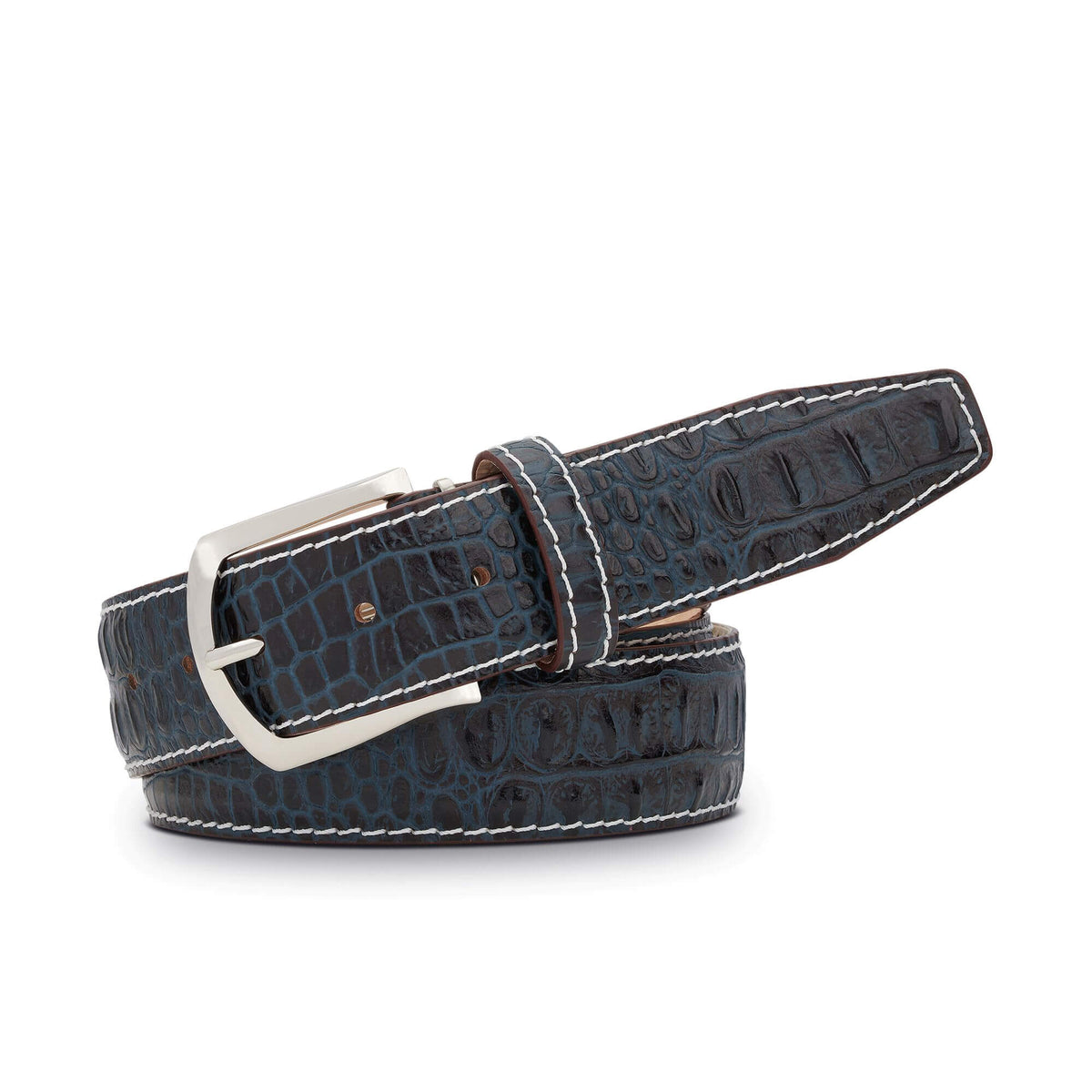 Denim Mock Croc Leather Belt