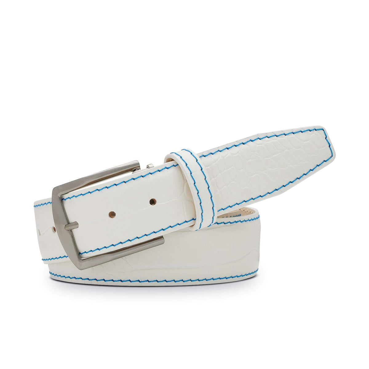 White Mock Croc Leather Belt