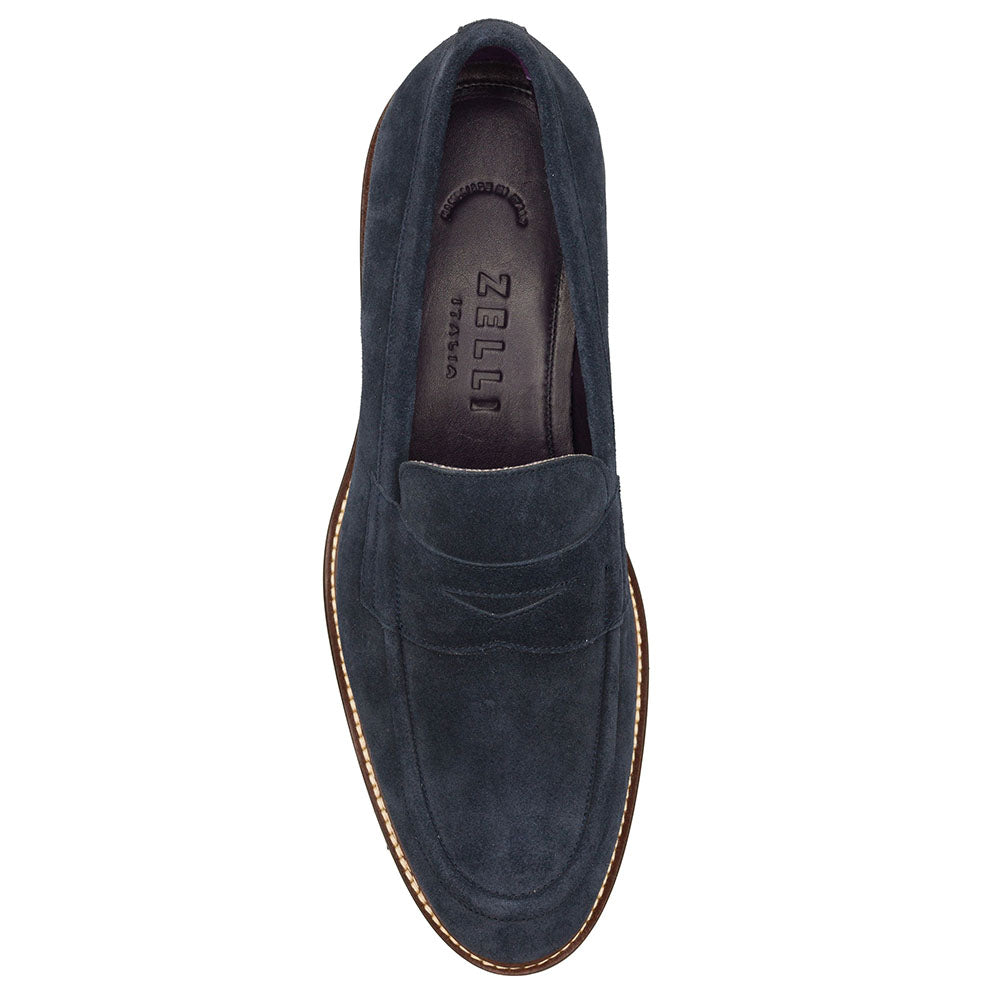 Zelli Italia Men's 16-657-NVY ROMA Italian Suede Penny Loafers Navy