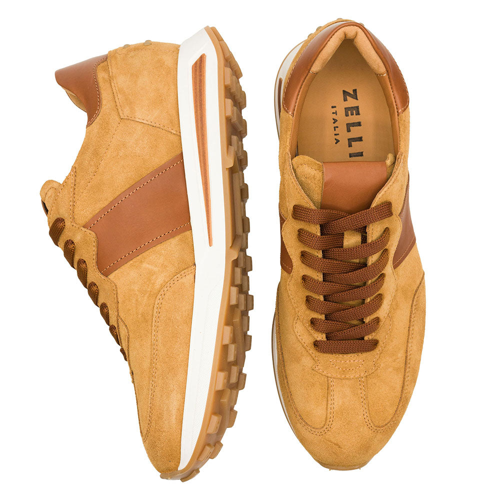 Zelli Italia Men's 66-265-CGN ROXI Suede & Calfskin Sneaker, Cognac