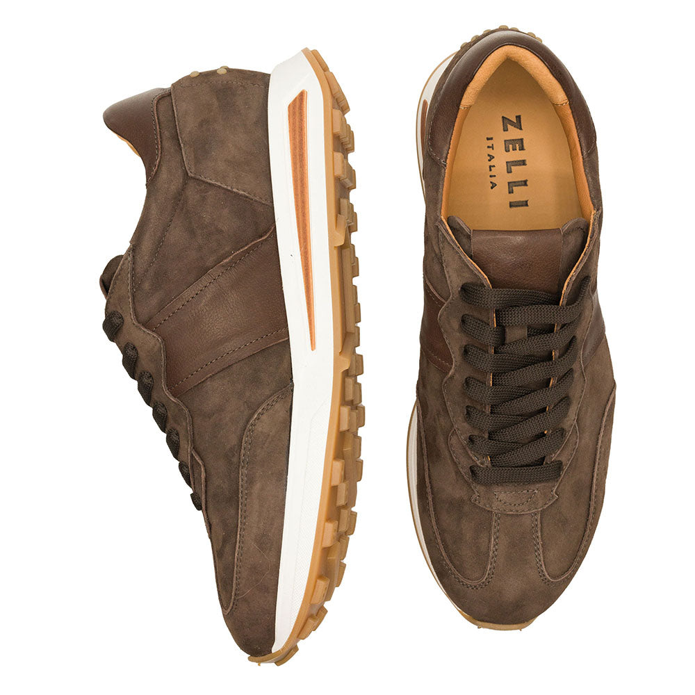 Zelli Italia Men's 66-265-NIC ROXI Suede & Calfskin Sneaker, Nicotine
