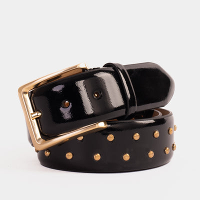Vinci Leather The Jupiter Black Patent Spike Leather Belt – product view 6