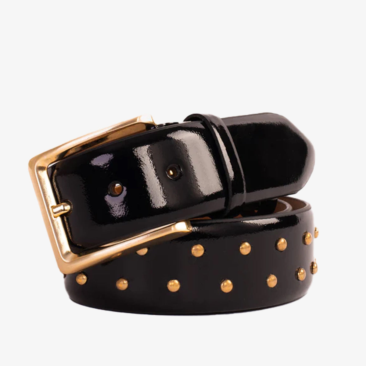 Vinci Leather The Jupiter Black Patent Spike Leather Belt – product view 1