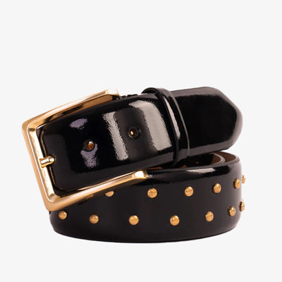Vinci Leather The Jupiter Black Patent Spike Leather Belt – product view 1